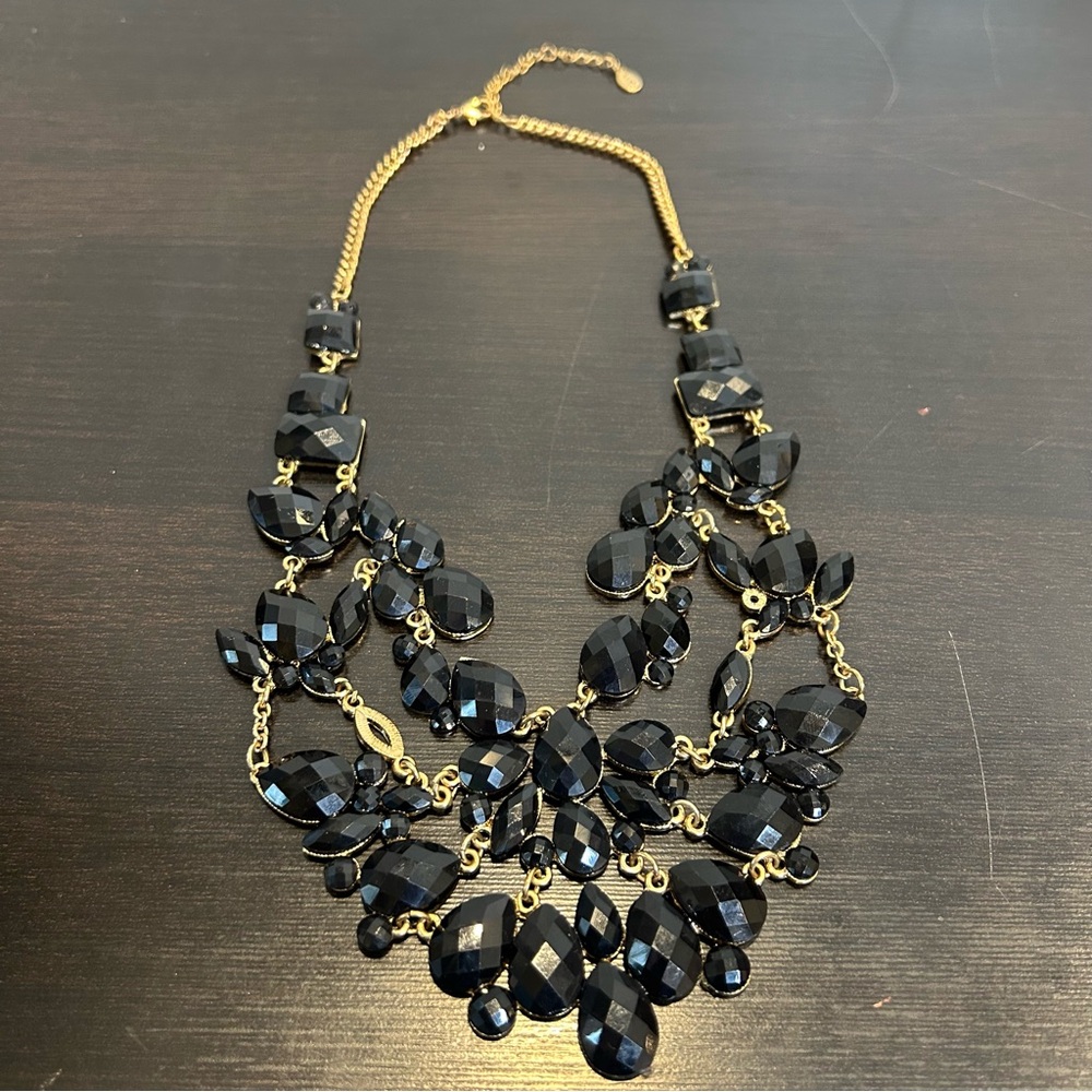 Aldo Gold Tone Statement Necklace with Black Stones